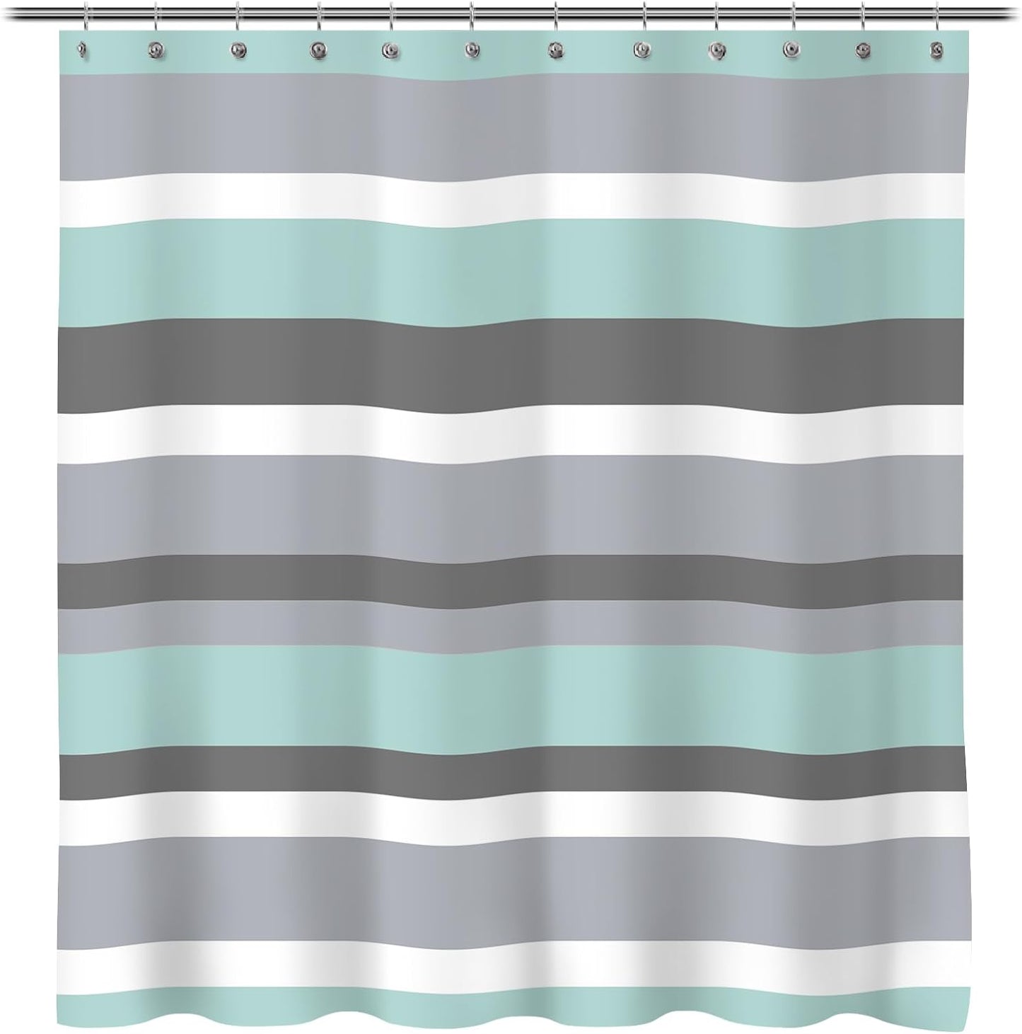 Sunlit Aqua Blue Gray Horizontal Stripes Water-Repellent Fabric Shower Curtain with Reinforced Metal Grommets Refreshing Striped Design Bathroom Decor