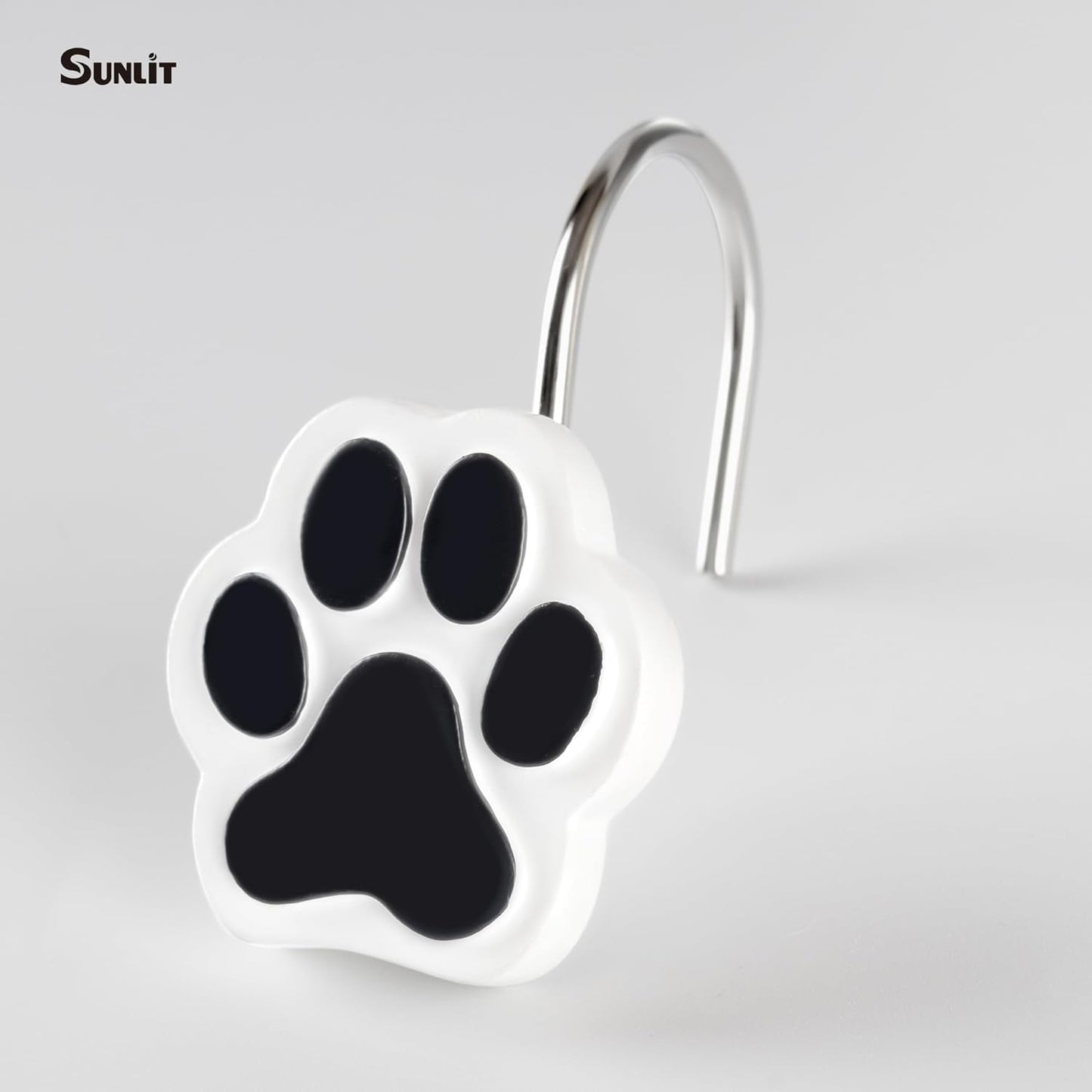 Sunlit Cute Paw Print Decorative Shower Curtain Hooks for Dog Cat Bear, Resin, Lovely Shower Curtain Rings for Kids, Bathroom Decoration Curtain, 12 Pack, White