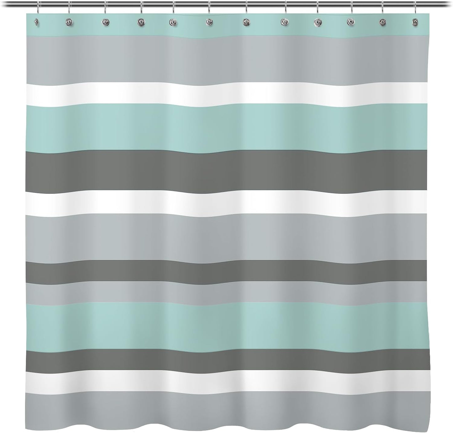 Sunlit Aqua Blue Gray Horizontal Stripes Water-Repellent Fabric Shower Curtain with Reinforced Metal Grommets Refreshing Striped Design Bathroom Decor