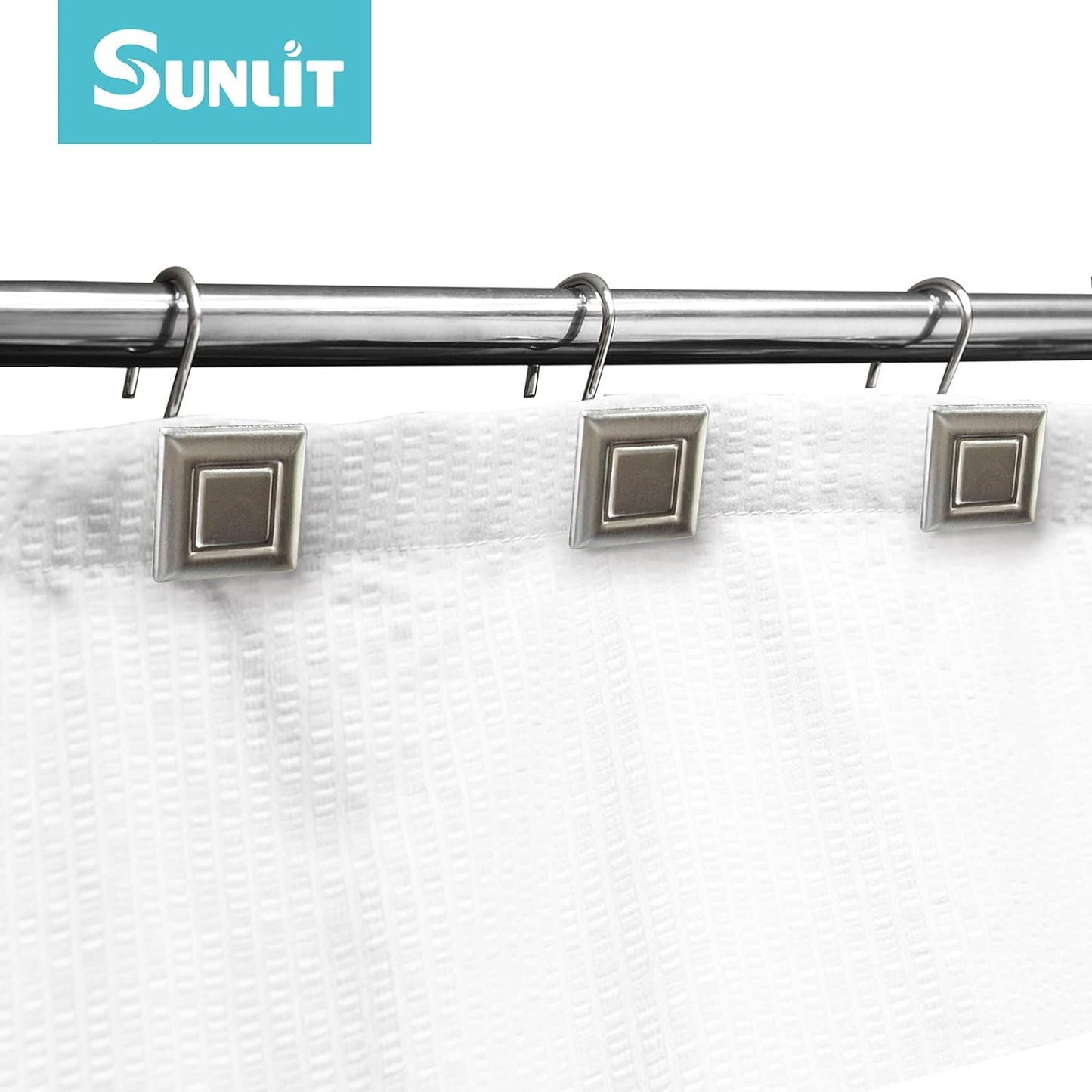 Sunlit Luxury Design Brushed Nickel Oval Shower Curtain Hooks Rust Proof Oil Rubbed Metal Shower Curtain Rings - Satin Matte Silver - 12 Pack