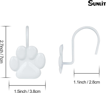 Sunlit Fashion Design Cute Paw Print Polished Shower Curtain Hooks for Dog Cat and Bear, Rust Proof Oil Rubbed Metal Shower Curtain Rings-12 Pack