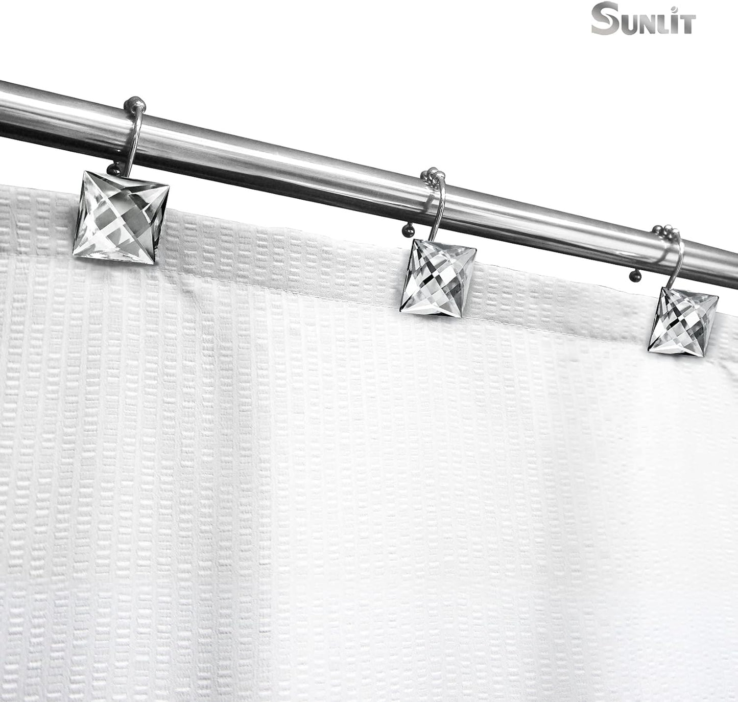 Sunlit Luxury Design Square Red Diamond Crystal Gem Bling with Glide Balls Shower Curtain Hooks, Rust Proof Metal Rhinestones Glam Shower Curtain Rings-12 Pack