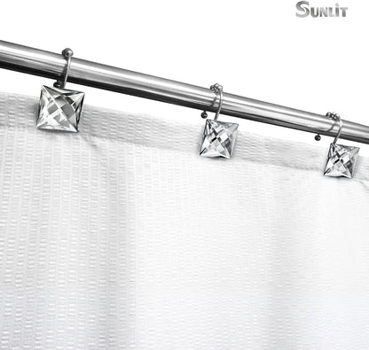 Sunlit Luxury Design Square Red Diamond Crystal Gem Bling with Glide Balls Shower Curtain Hooks, Rust Proof Metal Rhinestones Glam Shower Curtain Rings-12 Pack