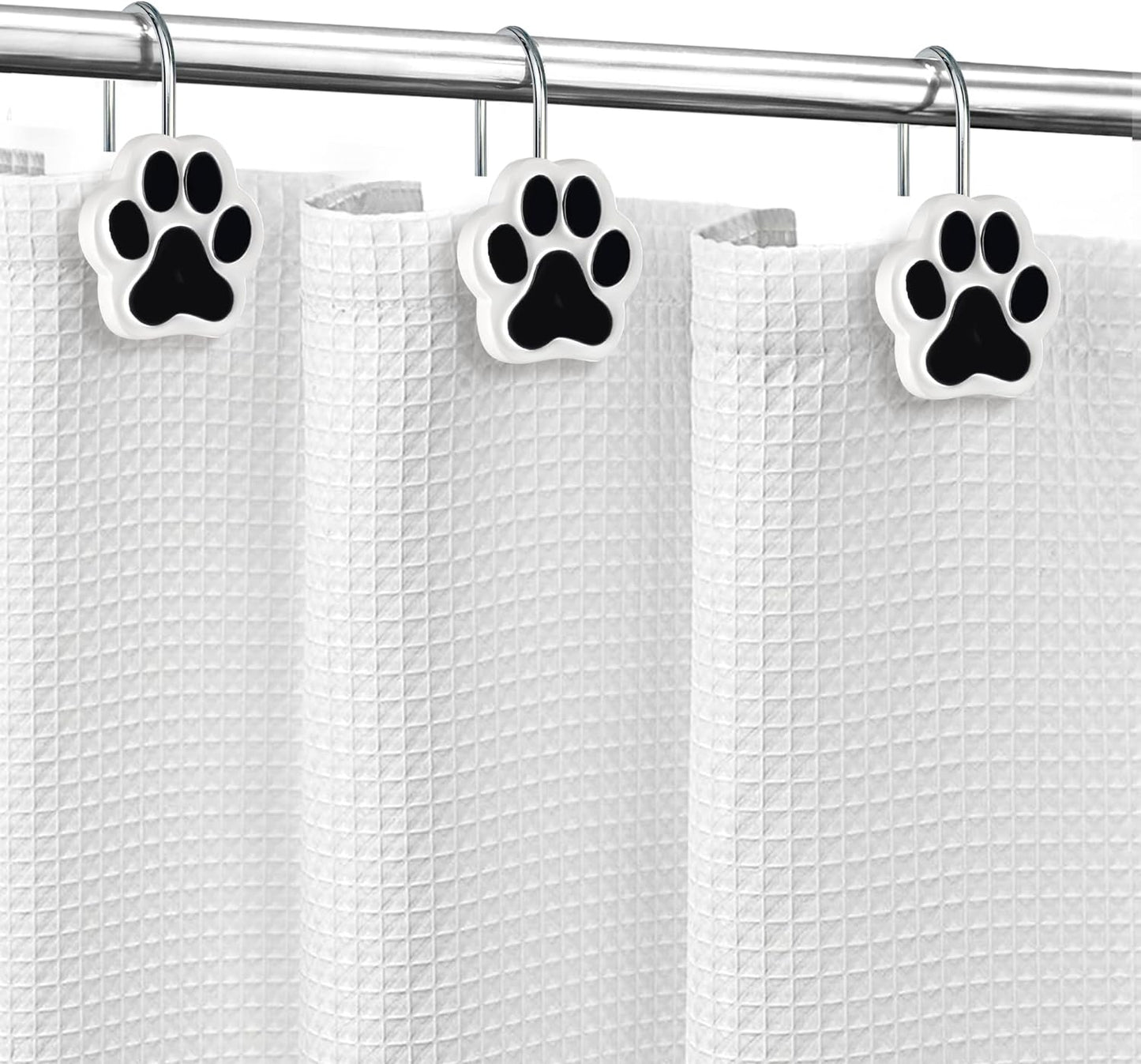 Sunlit Cute Paw Print Decorative Shower Curtain Hooks for Dog Cat Bear, Resin, Lovely Shower Curtain Rings for Kids, Bathroom Decoration Curtain, 12 Pack, White