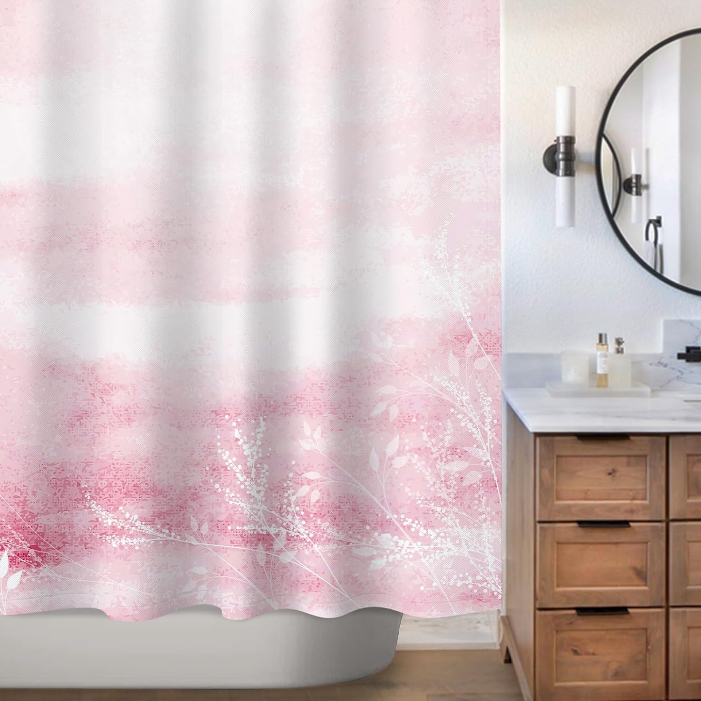 Sunlit Design Dreamy Shower Curtain, Flowering Vines in Pastel Cloud Fabric Shower Curtain with Purple Background, Bathroom Decoration Art Painting Shower Curtains, Purple, 71" x 71"