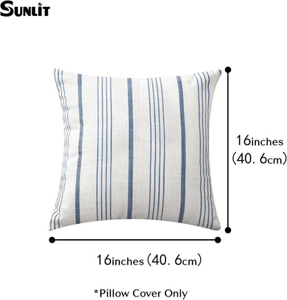 Sunlit Decorative Farmhouse Throw Pillow Case, Cover Only, Set of 2 Cream/Off-White with Charcoal Stripes Square Pillow Cover, 18" x 18", Textured Linen Throw Cushion Covers