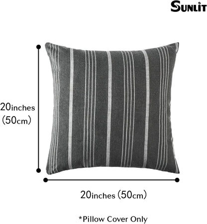 Sunlit Decorative Farmhouse Throw Pillow Case, Cover Only, Set of 2 Cream/Off-White with Charcoal Stripes Square Pillow Cover, 18" x 18", Textured Linen Throw Cushion Covers