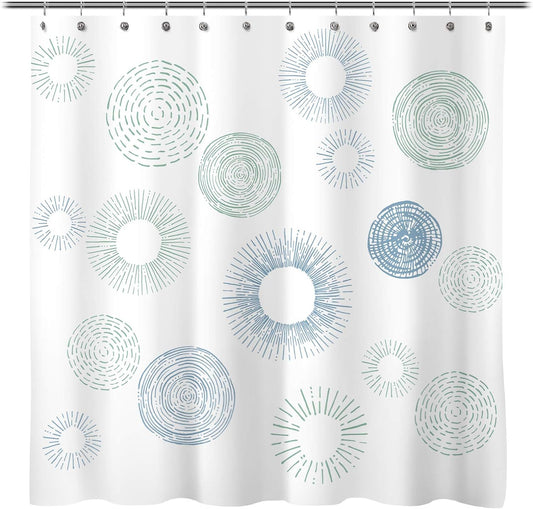 Sunlit Design Water Repellent Fabric Shower Curtain Light Blue Green Fireworks and Tree Modern Neat Printed Curtain White