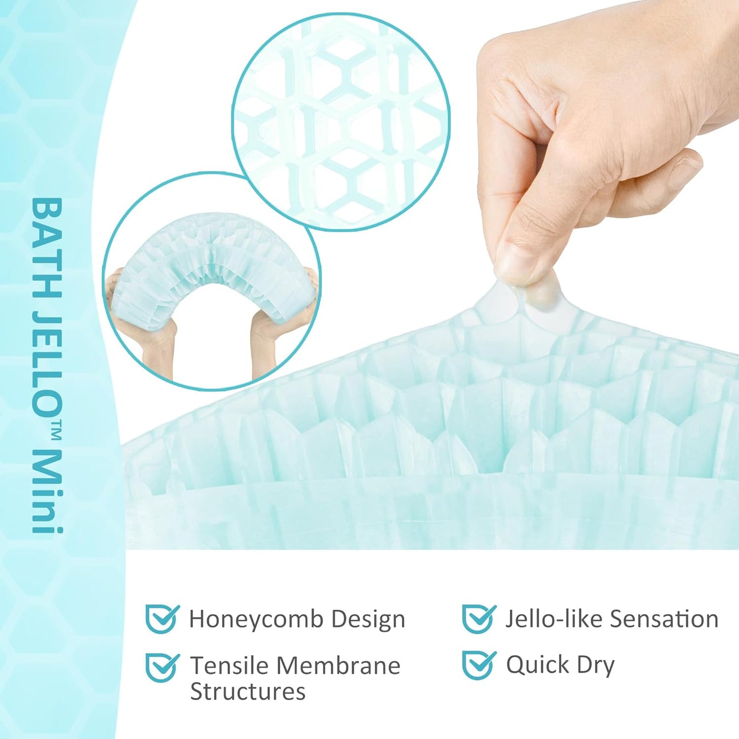 Sunlit Bath Jello Mini Gel Bath Pillows, Lumbar Pillow for Bathtub, Back Support Pillow, Gel Pillow with Non-Slip Suction Cups for Lumbar, Back Rest Support, Fits Curved or Straight Back Tubs, Ice Blue