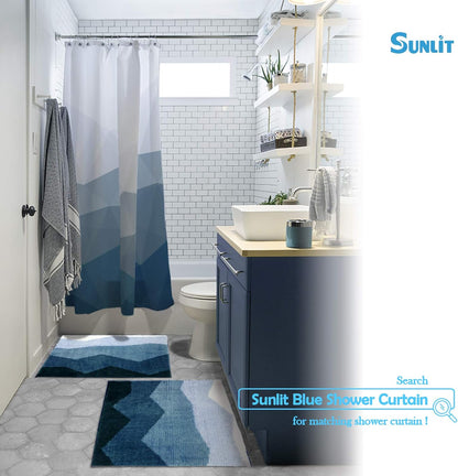 Sunlit 17"x24" Ombre Blue Bathroom Rug Non-Slip Absorbent Soft Bath Mat Set, Floor Mat Dry Fast Machine Washable.