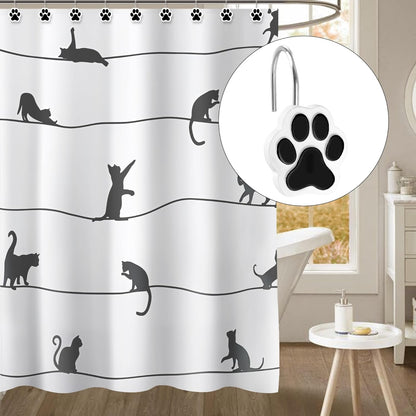 Sunlit Cute Paw Print Decorative Shower Curtain Hooks for Dog Cat Bear, Resin, Lovely Shower Curtain Rings for Kids, Bathroom Decoration Curtain, 12 Pack, White