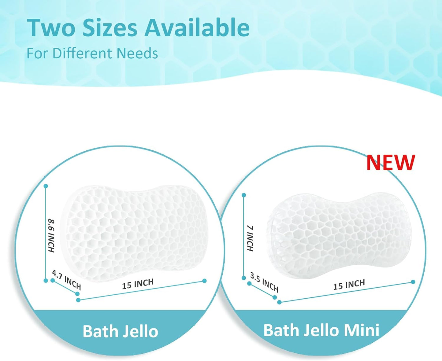 Sunlit Bath Jello Mini Gel Bath Pillows, Lumbar Pillow for Bathtub, Back Support Pillow, Gel Pillow with Non-Slip Suction Cups for Lumbar, Back Rest Support, Fits Curved or Straight Back Tubs, White