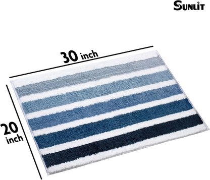 Sunlit 17"x24" Ombre Blue Bathroom Rug Non-Slip Absorbent Soft Bath Mat Set, Floor Mat Dry Fast Machine Washable.