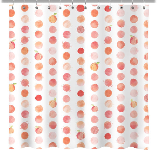 Sunlit Peach Shower Curtain, Cute Shower Curtain with Pink Spots, Peach Bathroom Decor Curtains