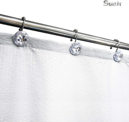 Sunlit Luxury Design Round Teal Blue Diamond Crystal Gem Bling with Glide Balls Shower Curtain Hooks for Mermaid Shower Curtains, Rust Proof Metal Rhinestones Glam Shower Curtain Rings-12 Pack