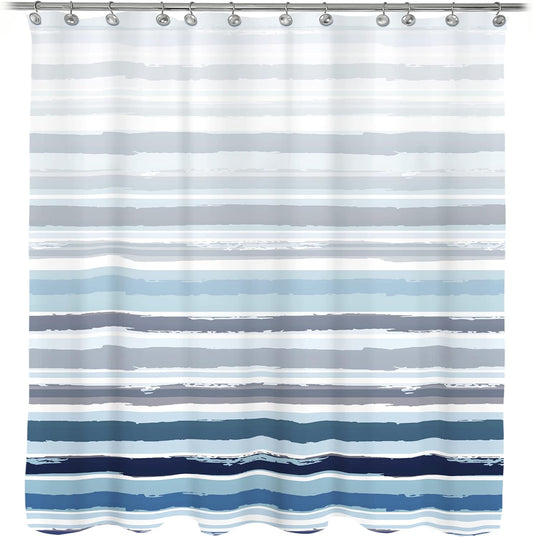 Ombre Blue Textured Slubbed Fabric Shower Curtain, Blue and White Stripe Shower Curtains for Bathroom Decoration, Wave Striped Bathroom Curtains, 71x71