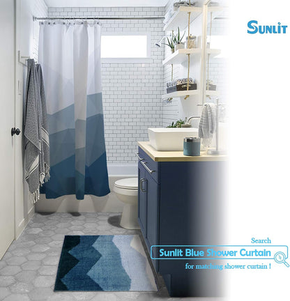 Sunlit 17"x24" Ombre Blue Bathroom Rug Non-Slip Absorbent Soft Bath Mat Set, Floor Mat Dry Fast Machine Washable.