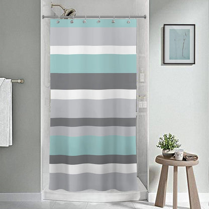 Sunlit Aqua Blue Gray Horizontal Stripes Water-Repellent Fabric Shower Curtain with Reinforced Metal Grommets Refreshing Striped Design Bathroom Decor