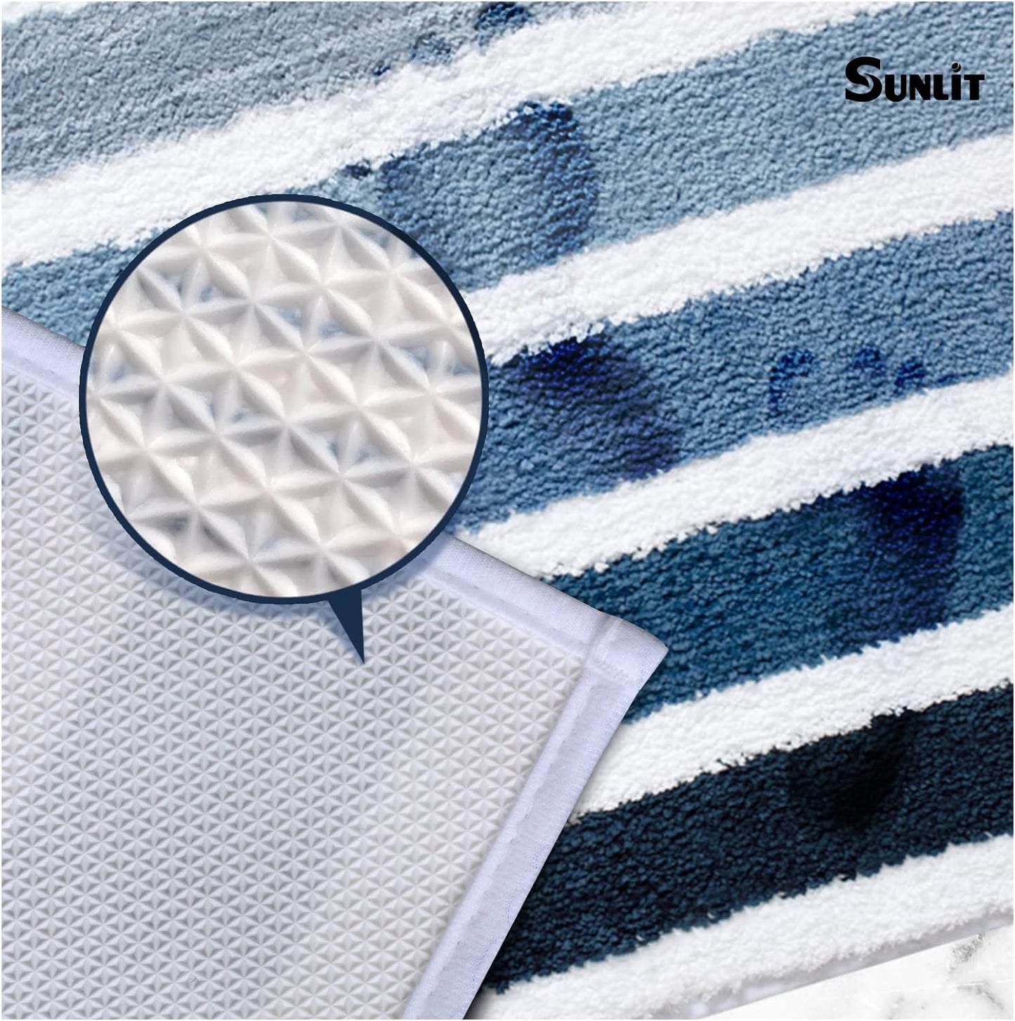 Sunlit 17"x24" Ombre Blue Bathroom Rug Non-Slip Absorbent Soft Bath Mat Set, Floor Mat Dry Fast Machine Washable.